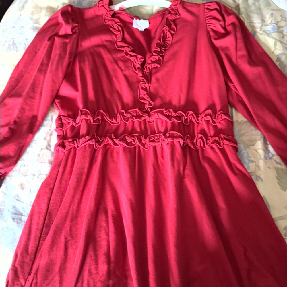 sundays Red Ruffle-Trim Long Sleeve Dress for Kids